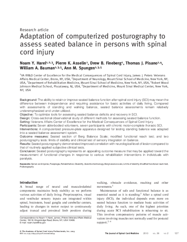 (PDF) Adaptation of computerized posturography to assess seated balance ...