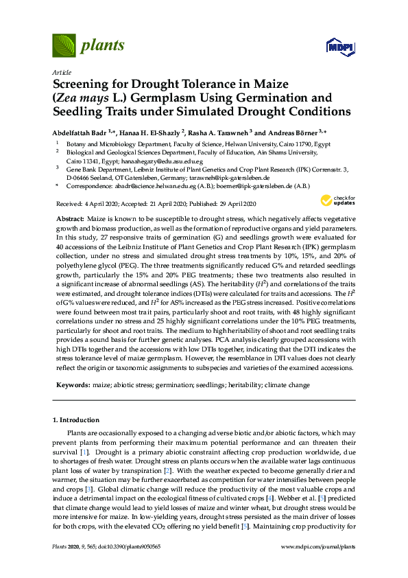 (PDF) Screening for Drought Tolerance in Maize (Zea mays L.) Germplasm ...