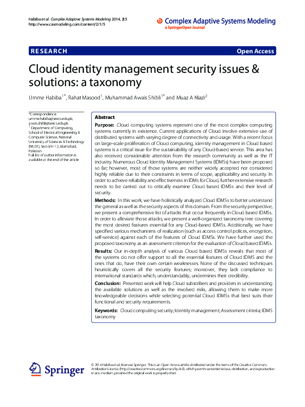 (PDF) Cloud identity management security issues & solutions: a taxonomy