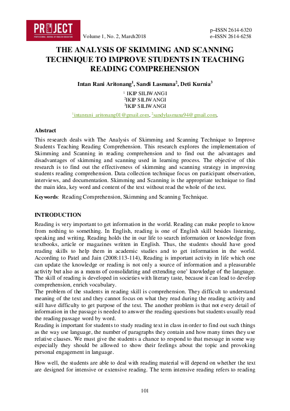 (PDF) The Analysis of Skimming and Scanning Technique to Improve ...