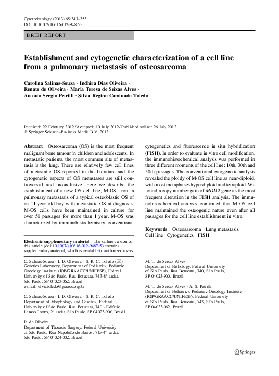 (PDF) Establishment and Cytogenetic Characterization of Colon Adenoma ...