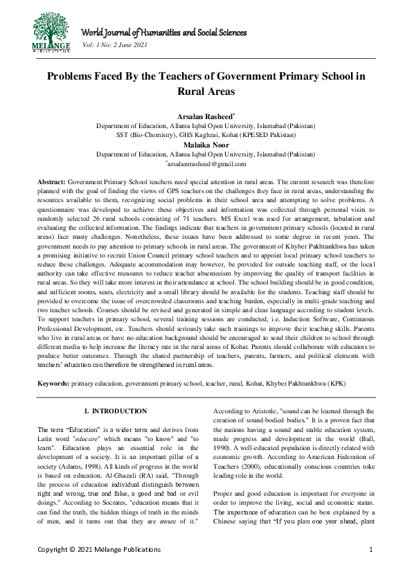 (PDF) Problems Faced By the Teachers of Government Primary School in ...