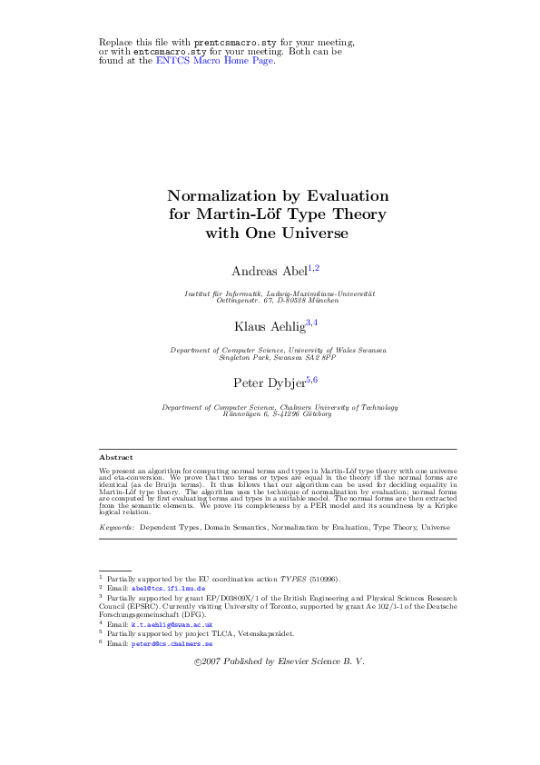 (PDF) Normalization by Evaluation in Type Theory