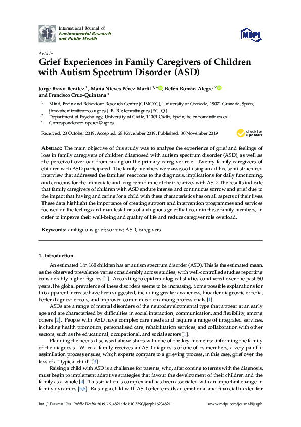(PDF) Grief Experiences in Family Caregivers of Children with Autism ...
