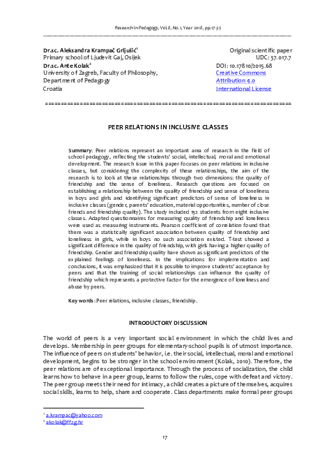 (PDF) Peer Relations in Inclusive Classes