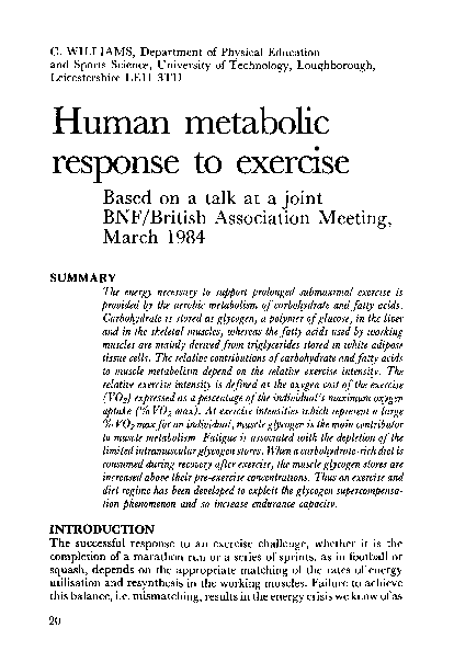 (PDF) Human metabolic response to exercise