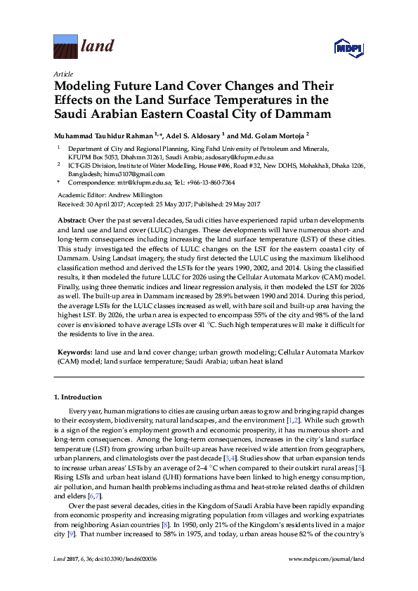 (PDF) Modeling Future Land Cover Changes and Their Effects on the Land ...