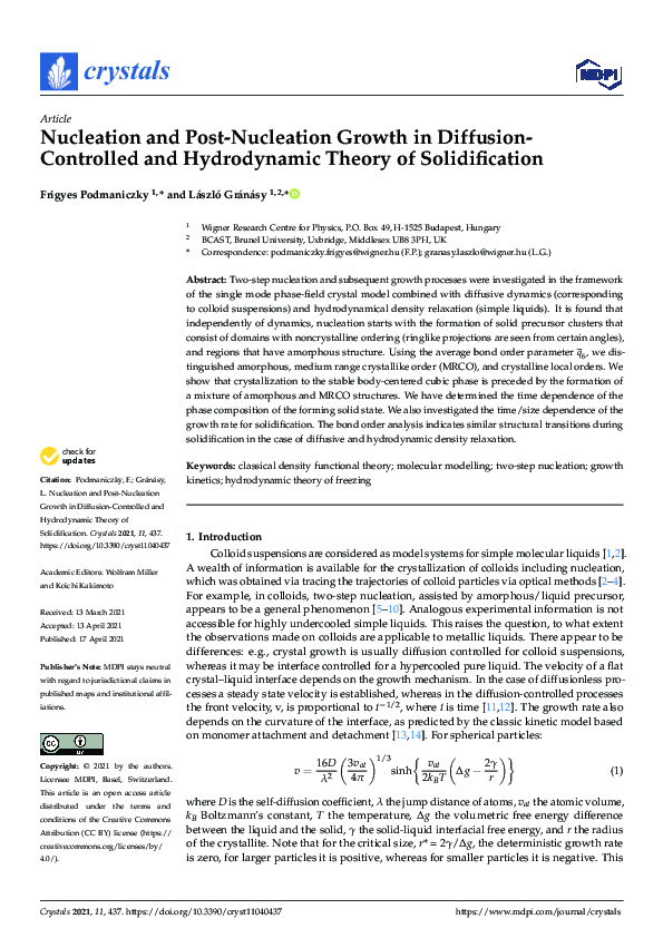(PDF) Nucleation and Post-Nucleation Growth in Diffusion-Controlled and ...
