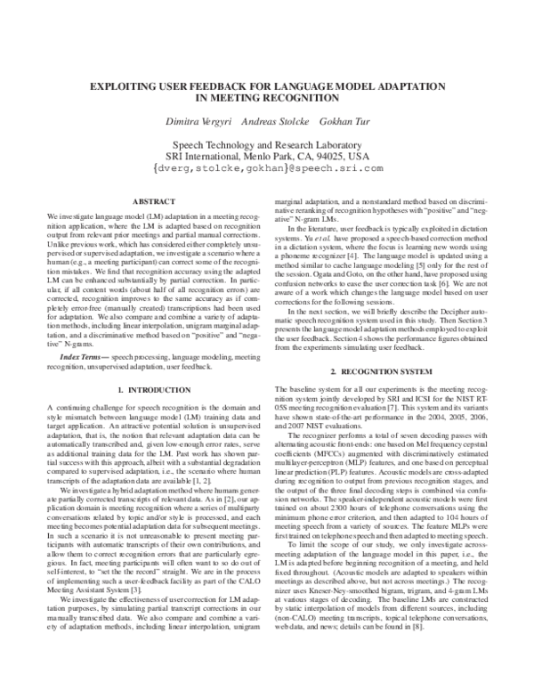 (PDF) Exploiting user feedback for language model adaptation in meeting ...