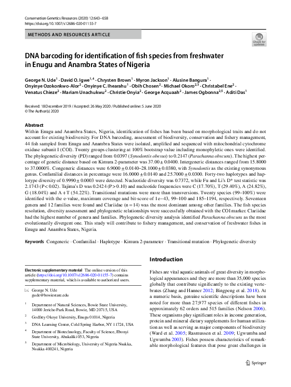 (PDF) DNA barcoding for identification of fish species from freshwater ...