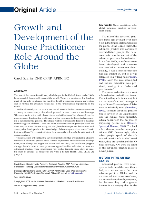 (PDF) Growth and Development of the Nurse Practitioner Role Around the ...