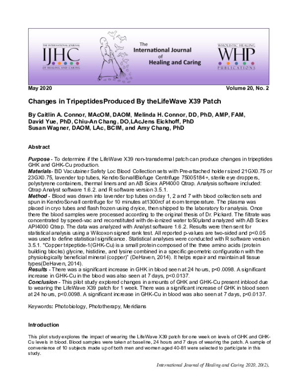 PDF) Changes in TripeptidesProduced By theLifeWave X39 Patch