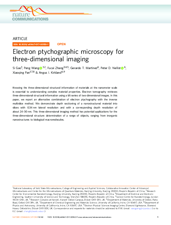(PDF) Electron ptychographic microscopy for three-dimensional imaging