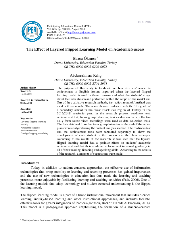 (PDF) The Effect of Layered Flipped Learning Model on Academic Success