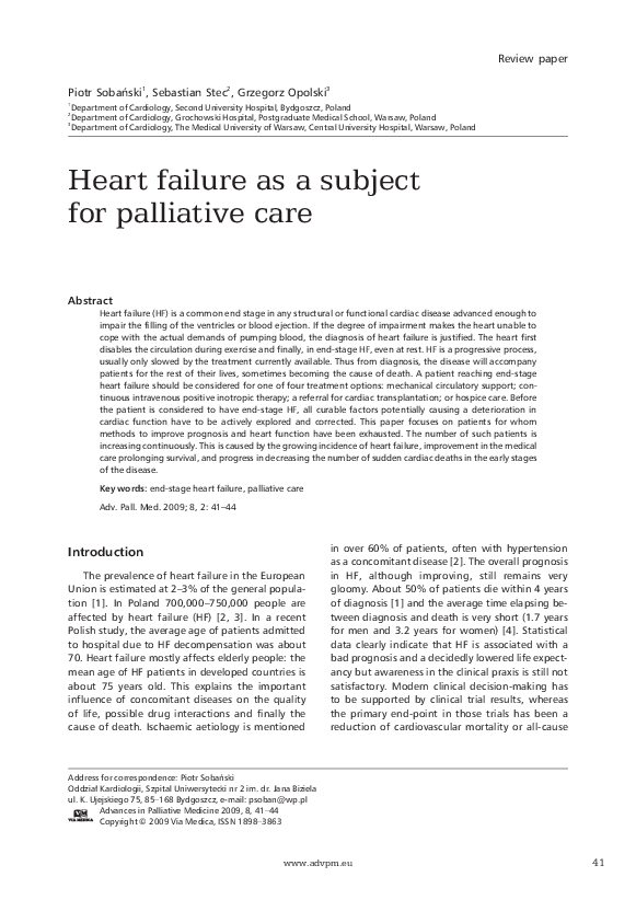 (PDF) Heart failure as a subject for palliative care
