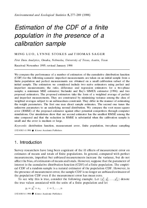(PDF) Estimation of the CDF of a finite population in the presence of ...