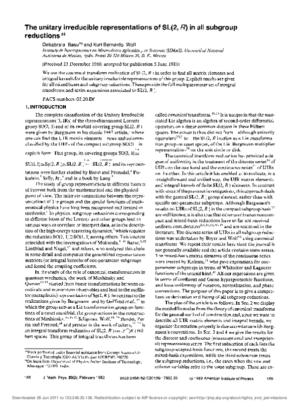 (PDF) The unitary irreducible representations of SL(2, R) in all ...