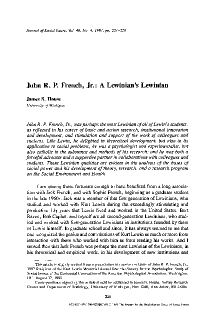 (PDF) John R. P. French, Jr.: A Lewinian's Lewinian