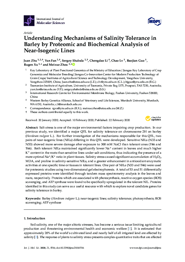(PDF) Understanding Mechanisms of Salinity Tolerance in Barley by ...