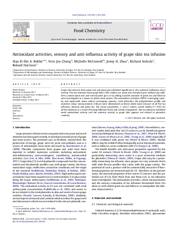 (PDF) Antioxidant activities, sensory and anti-influenza activity of ...