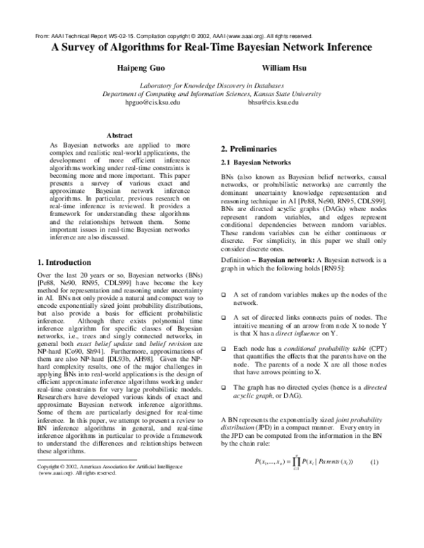 (PDF) A Survey of Algorithms for Real-Time Bayesian Network Inference