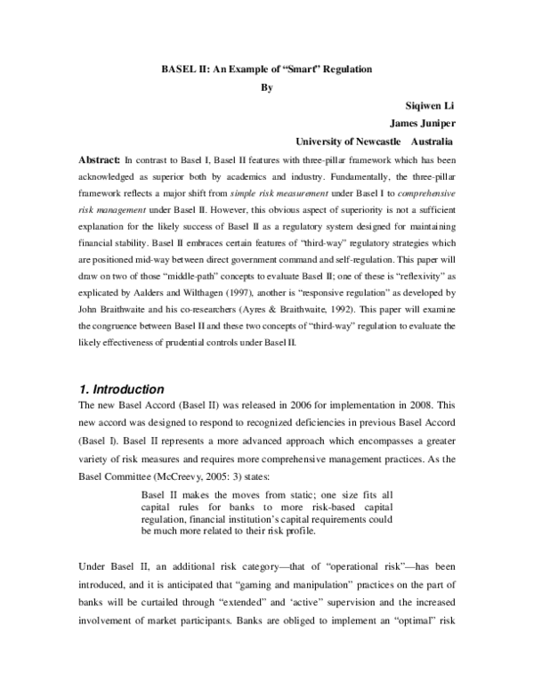 (PDF) Basel II: An Example of 'Smart' Regulation