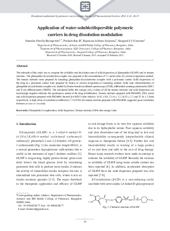 (PDF) Application of water-soluble/dispersible polymeric carriers in ...
