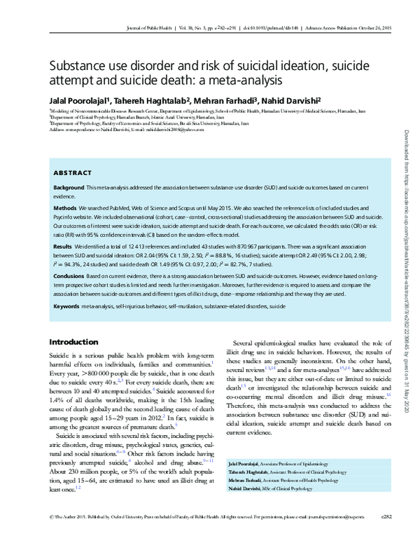(PDF) Substance use disorder and risk of suicidal ideation, suicide ...