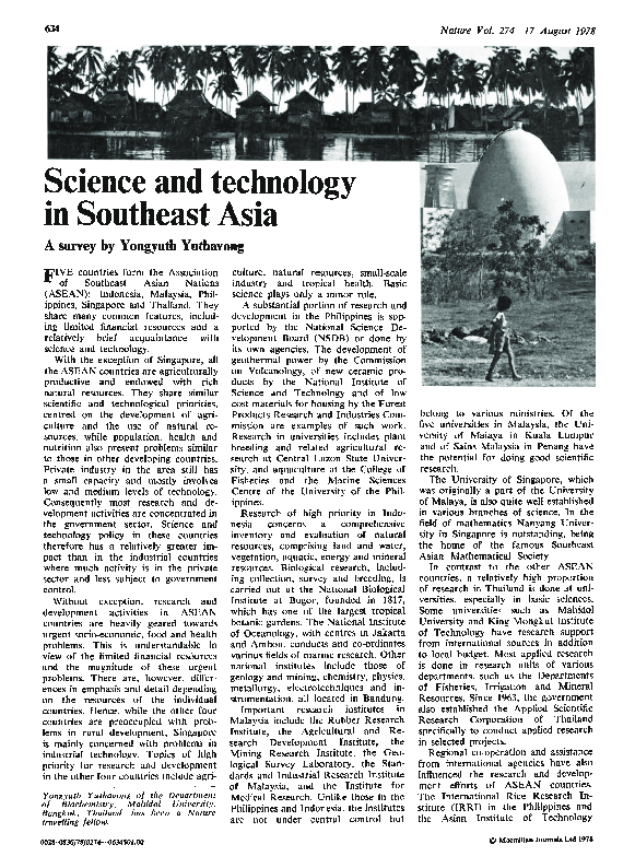 (PDF) Science and technology in Southeast Asia