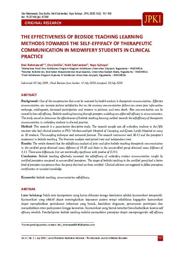 (PDF) The Effectiveness of Bedside Teaching Learning Methods Towards ...