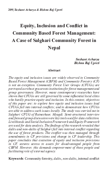 (PDF) Equity, Inclusion and Conflict in Community Based Forest ...