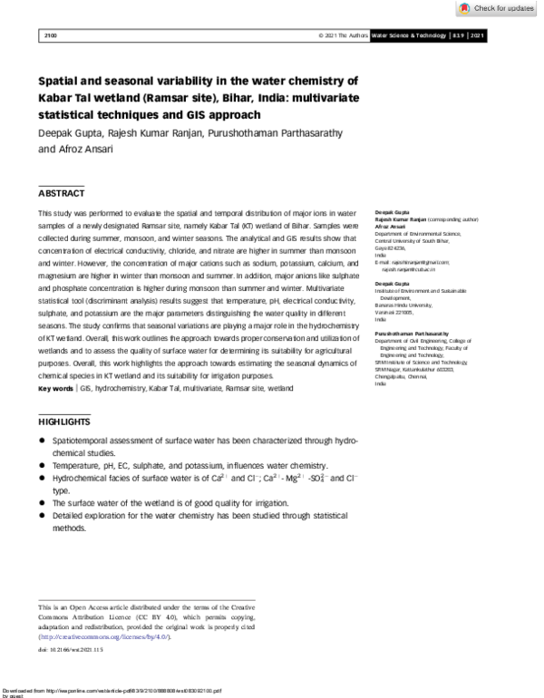 (PDF) Spatial and seasonal variability in the water chemistry of Kabar ...