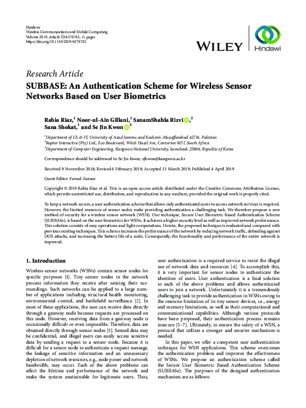(PDF) SUBBASE: An Authentication Scheme for Wireless Sensor Networks ...