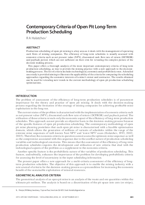 (PDF) Contemporary criteria of open pit long-term production scheduling
