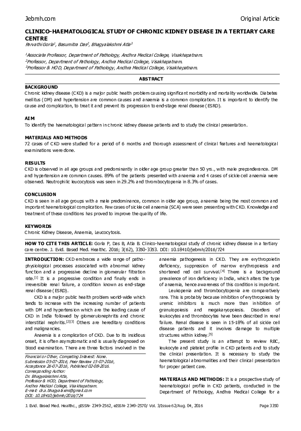 (PDF) Clinico-Haematological Study of Chronic Kidney Disease in a ...
