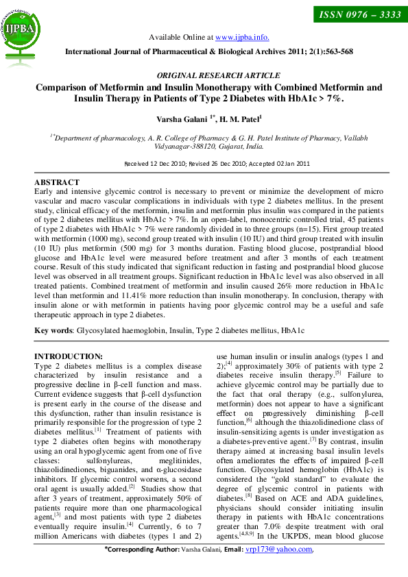 (PDF) Comparison of Metformin and Insulin Monotherapy with Combined ...