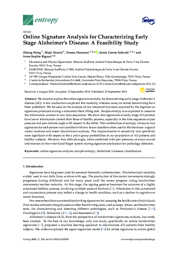 (PDF) Online Signature Analysis for Characterizing Early Stage ...
