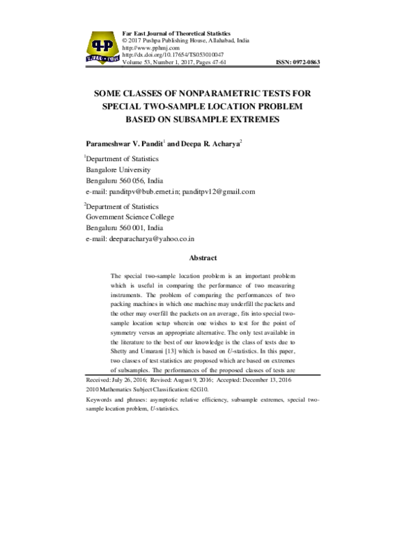 (PDF) Some Classes of Nonparametric Tests for Special Two-Sample ...