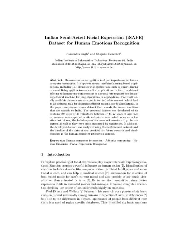 (PDF) Indian Semi-Acted Facial Expression (iSAFE) Dataset for Human ...