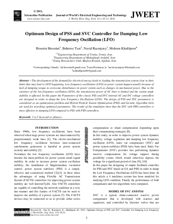(PDF) Optimum design of PSS and SVC controller for damping low ...