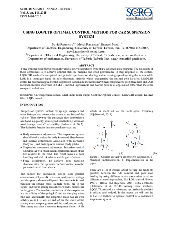 (PDF) Using LQG/LTR Optimal Control Method for Car Suspension System