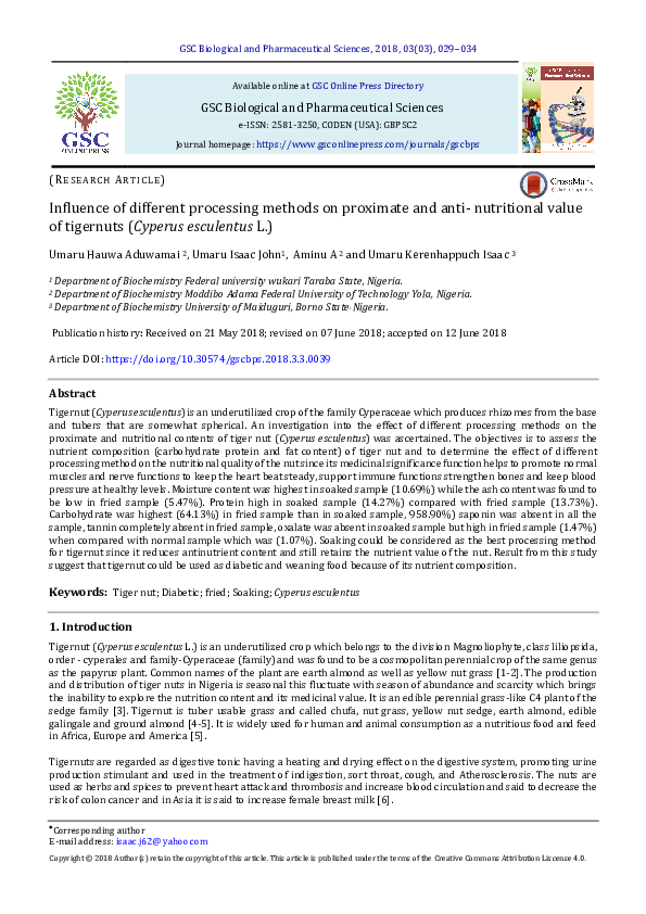(PDF) Influence of different processing methods on proximate and anti ...