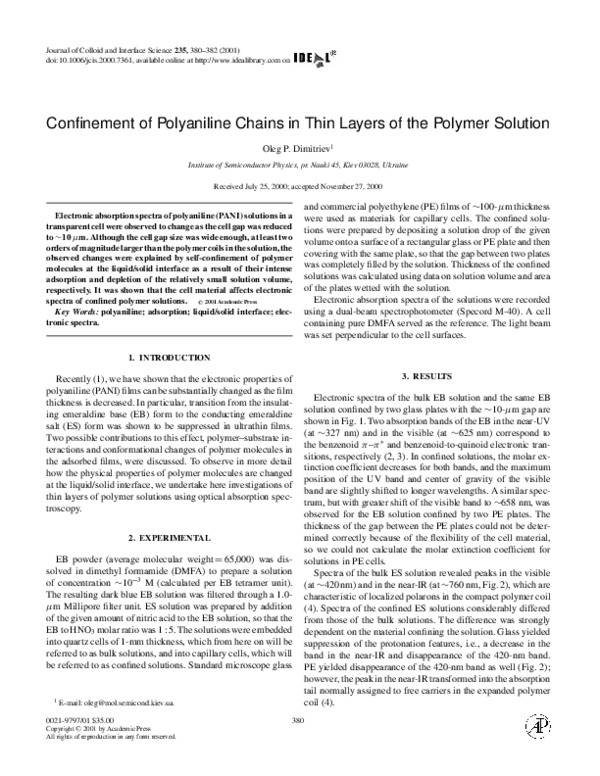 (PDF) Confinement of Polyaniline Chains in Thin Layers of the Polymer ...