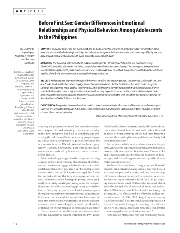(PDF) Before First Sex: Gender Differences in Emotional Relationships ...