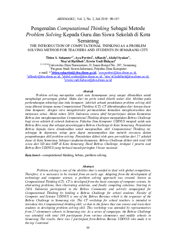 (PDF) Pengenalan Computational Thinking Sebagai Metode Problem Solving ...