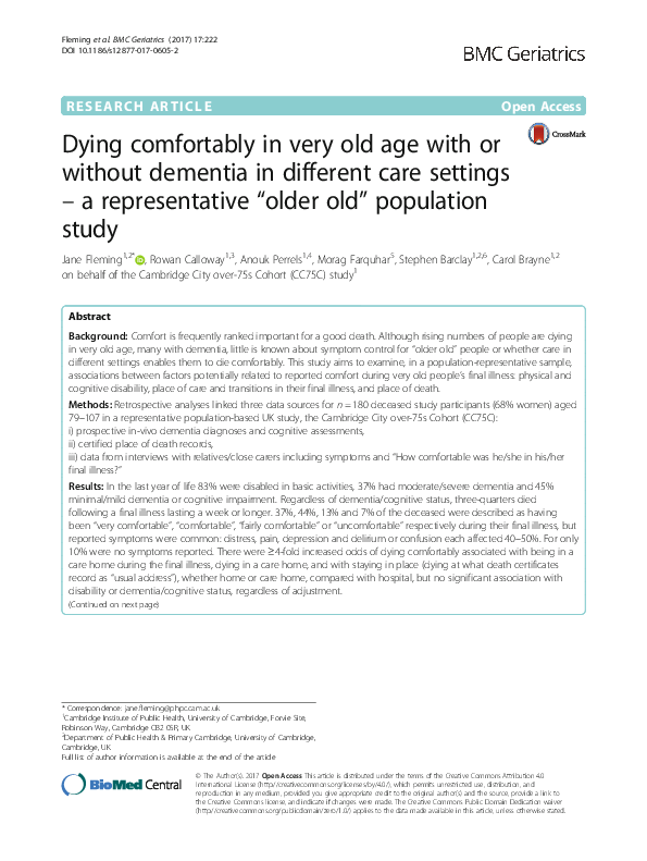 (PDF) Dying comfortably in very old age with or without dementia in ...