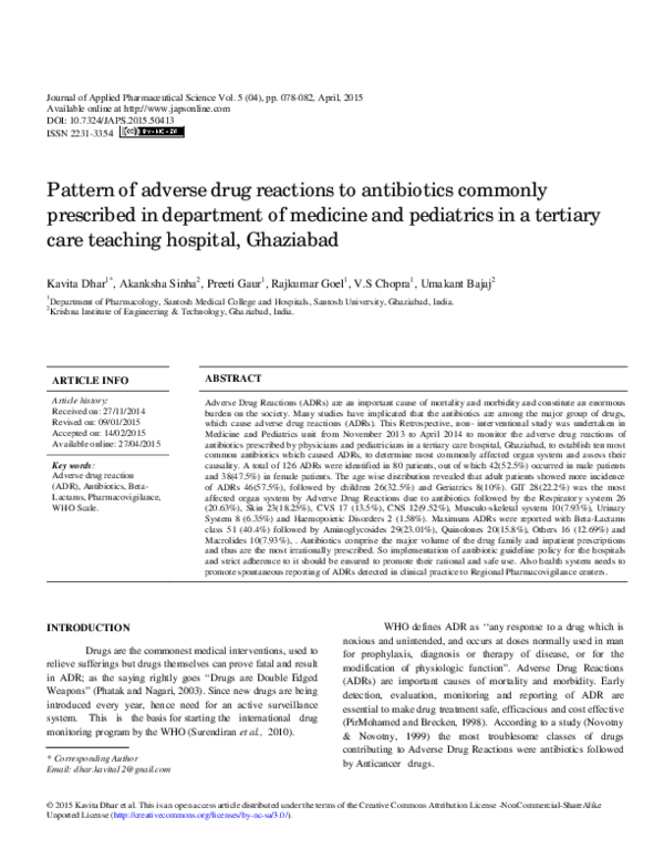 (PDF) Pattern of adverse drug reactions to antibiotics commonly ...