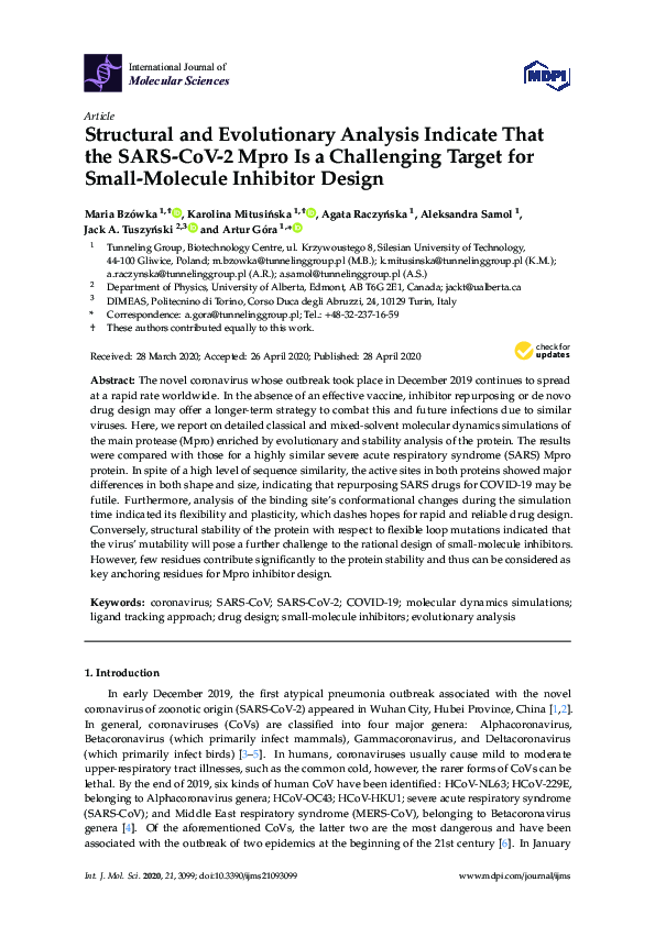 (PDF) Structural and Evolutionary Analysis Indicate That the SARS-CoV-2 ...