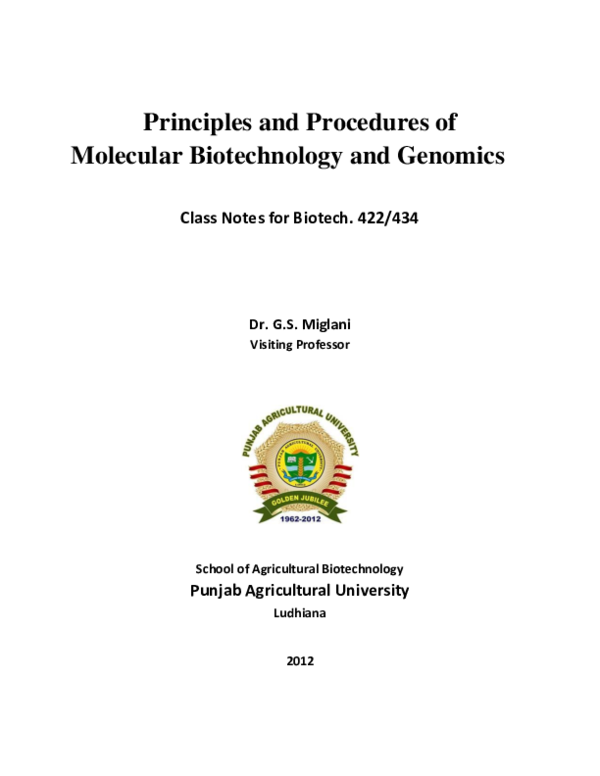(PDF) Principles and Procedures of Molecular Biotechnology and Genomics ...