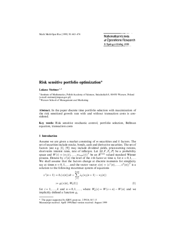 (PDF) Risk sensitive portfolio optimization